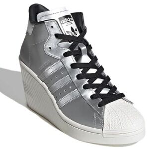 Adidas Superstar Women's Silver Wedge Sneakers